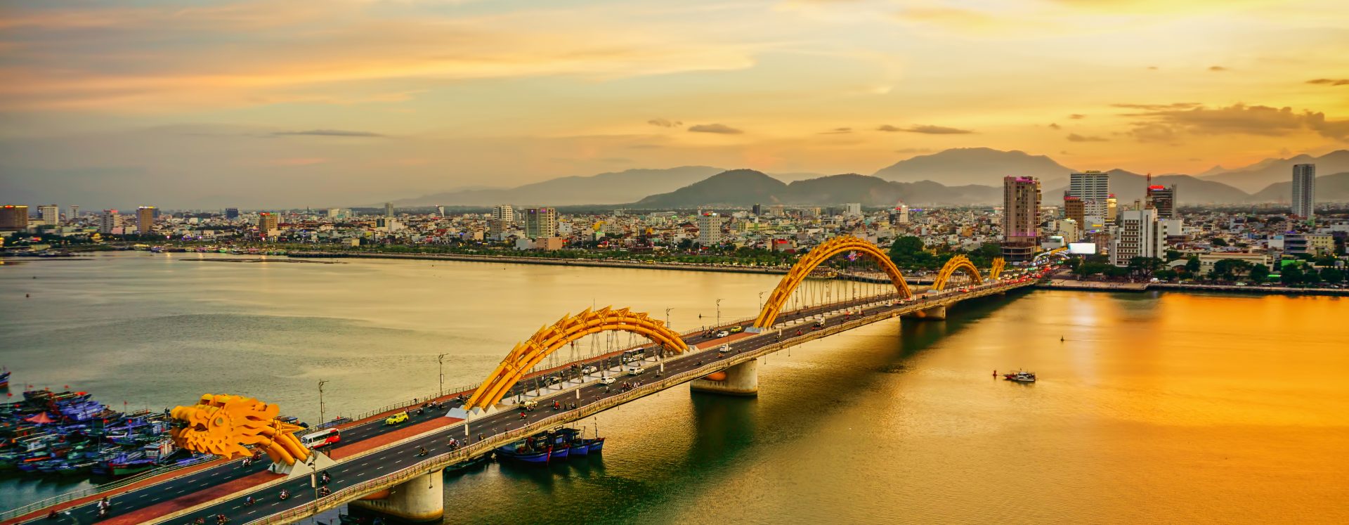 Da Nang city in sunset